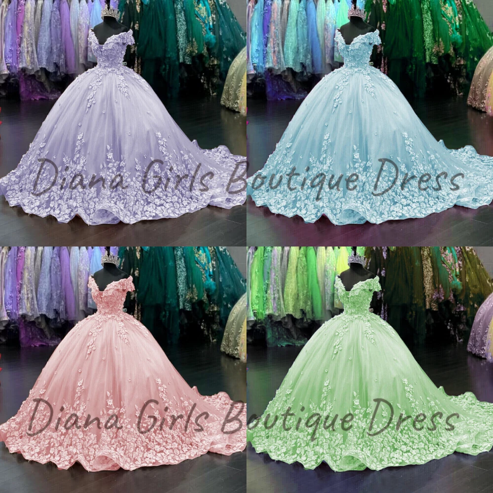 Luxury 3D Flowers Quinceanera Dresses Wedding Dress Off Shoulder Sweet 16 Prom Party Ball Gown A Variety Of Colors Are Available