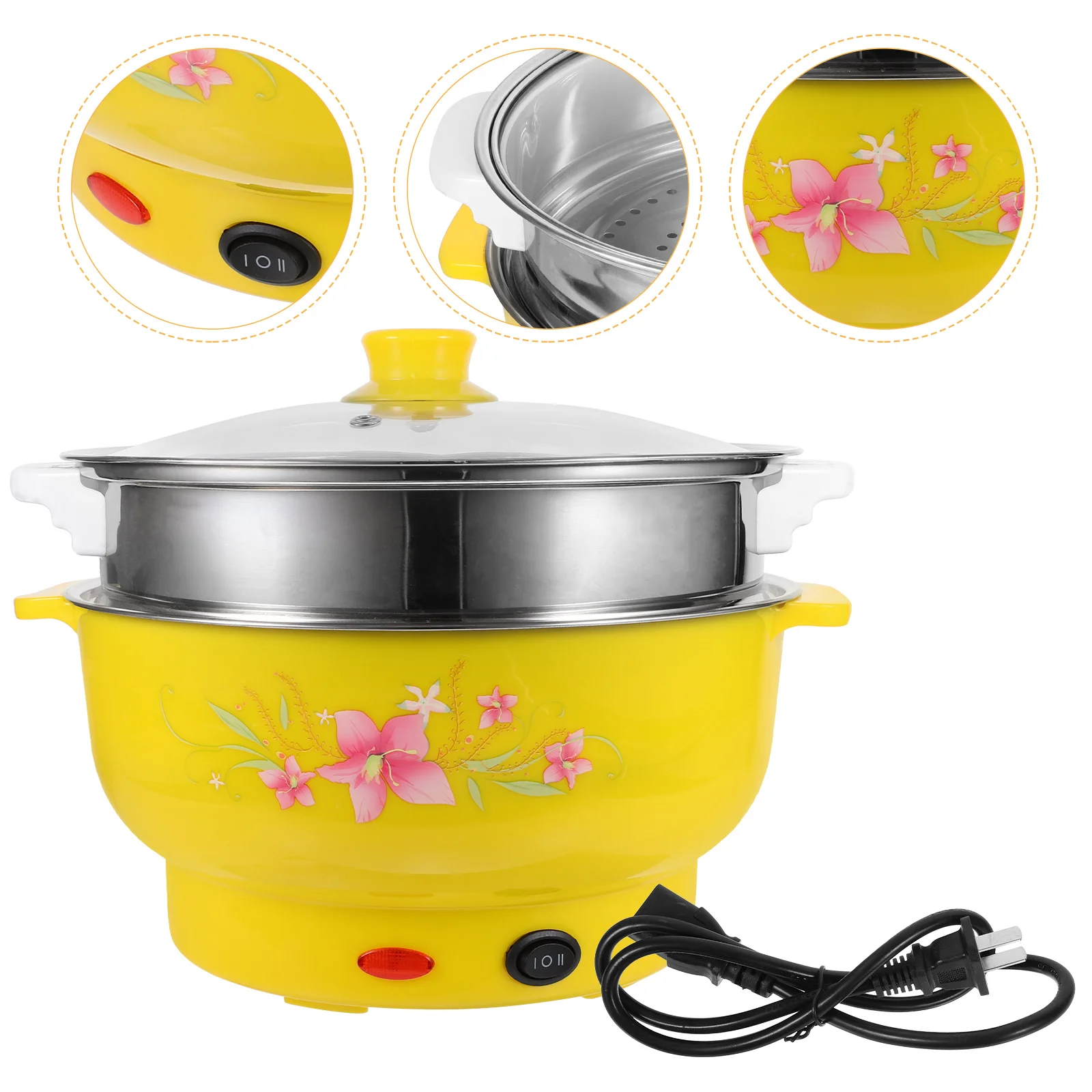 Electric Hot Pot Stainless Steel Steamer Multifunctional Boiling Kier Double Layers Stockpot