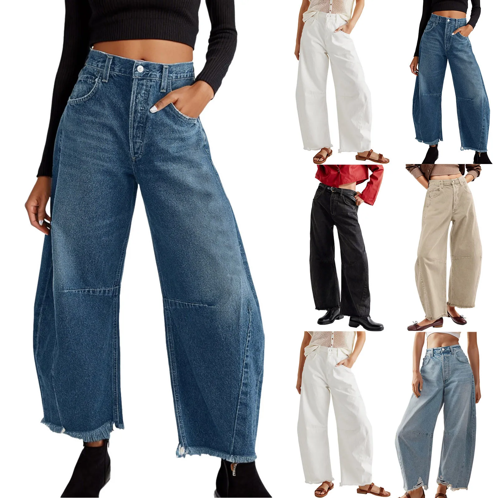 American Retro High Street Casual Jeans High Waist Loose Wide Leg Pants For Women Y2k Boyfriend Baggy Denim Trousers