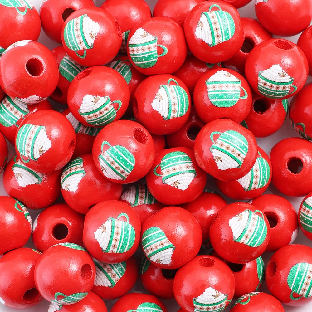 Assorted Printed Christmas Wooden Beads