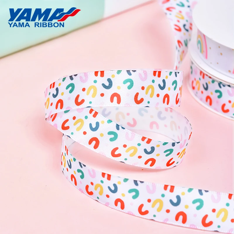 YAMA Rainbow Series Ribbon 10yards/roll 9 16 22mm Printed Satin Ribbons for Party Gift Cake Decoration Cute DIY Accessorie