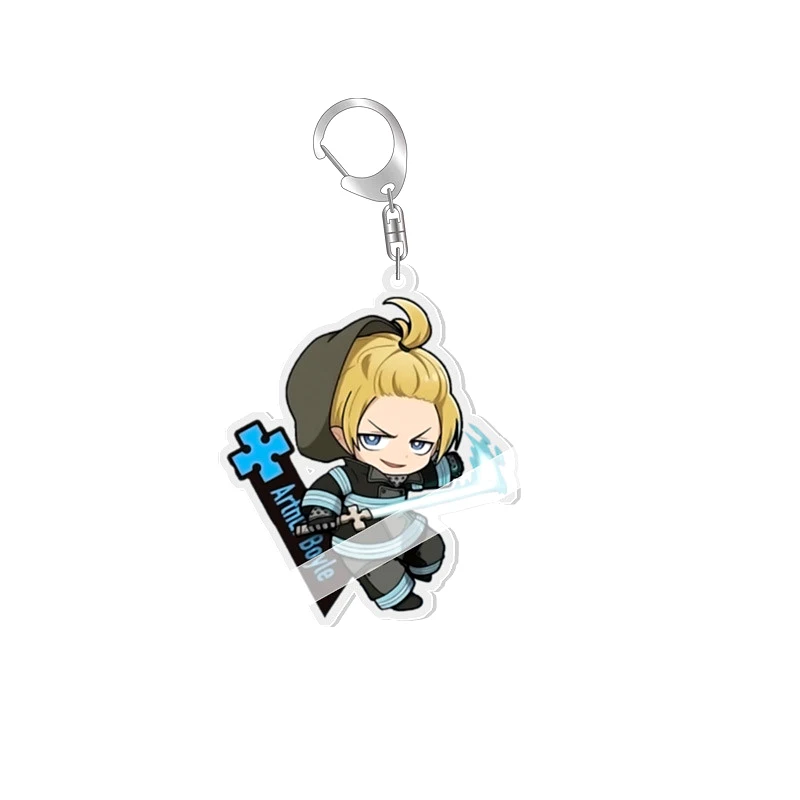 Fire Force Shinra Kusakabe Anime Keychains Arthur Boyle Pendants Kotatsu Tamaki Cartoon Keyrings Bag Tag Baji Accessory