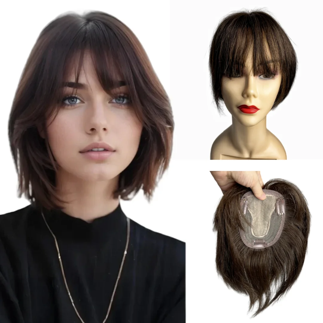 Anemone Lace Base Human Hair Toppers Brazilian Natural Hairpiece Clip In Extension For Hair Volume Non-Remy