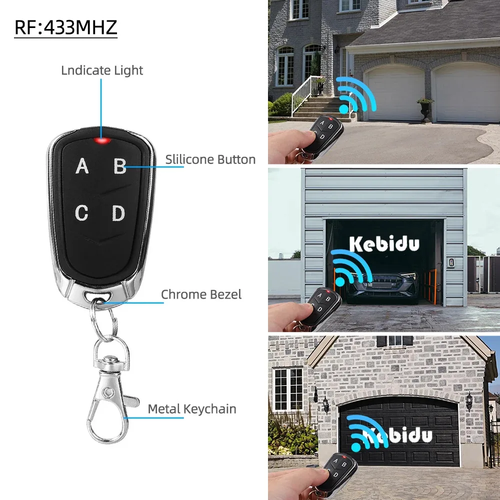 Kebidu 433Mhz Duplicator Remote Control Electric Gate Garage Door Opener 4CH Remote Controller Fixed Rolling Code Cloning Code