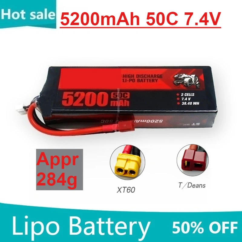 

High-Quality LiPo Battery 5200mAh 2S 50C 7.4V for RC Quadcopter Helicopter FPV Racing Drone Spare Parts Rechargeable Battery