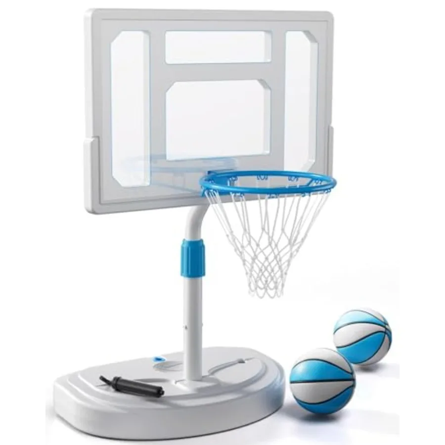 

Pool basketball hoop for outdoor pool use stainless steel frame with white shatterproof 32 backboard adjustable height and port