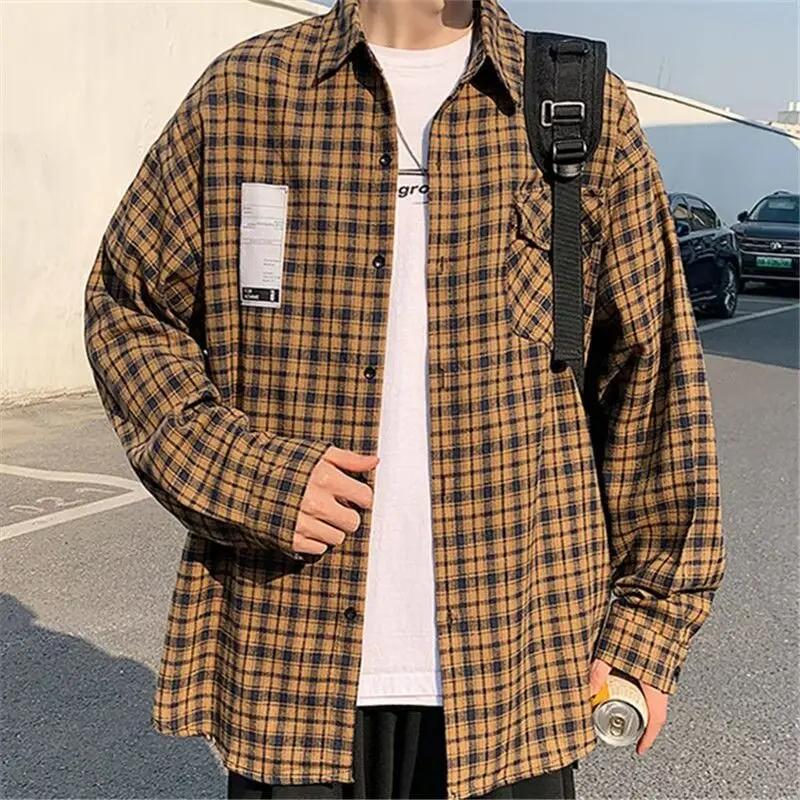 

Spring Large Size 300 Pou Plaid Long Sve irt American Retro Casual Loose Outerwear Premium Feeling Boys irt