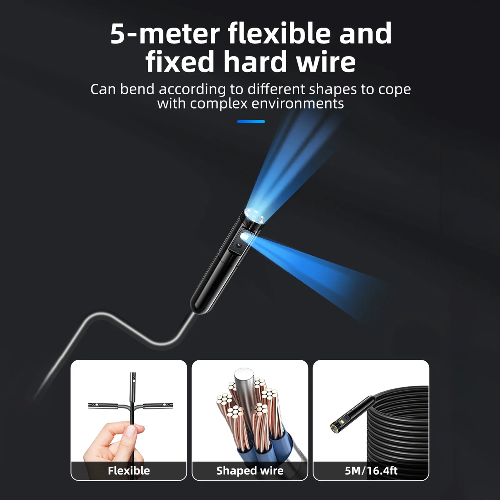

Dual Lens Endoscope Camera and 4.5" IPS Screen Single IPX5 Waterproof Car Pipe Inspection Borescope 2500mAh 4-Level Brightness