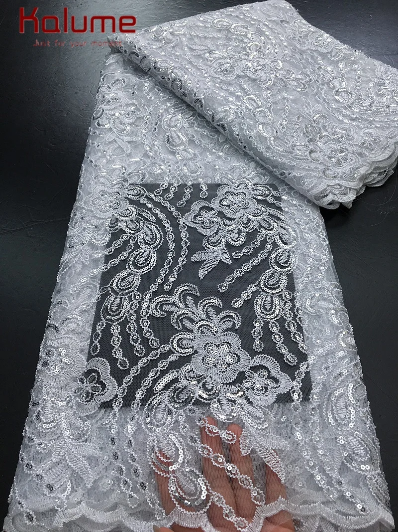 

Kalume 2025 African Lace Fabric Newest Soft French Mesh Net Lace Fabric Party Nigerian Tulle Lace With Sequins For Wedding F4374