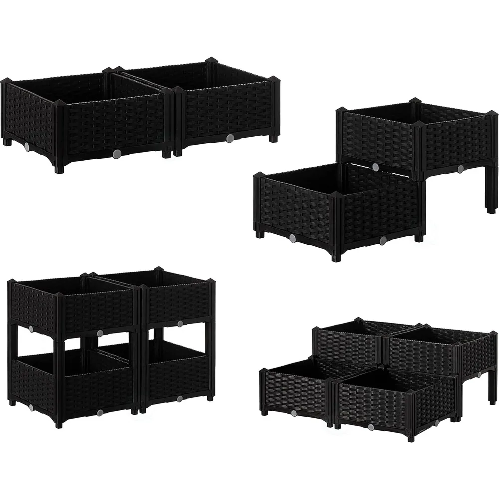 سرير حديقة مرتفع بدون براغي صندوق زراعة خارجي سهل التجميع وبستنة بلاستيكية متينة للزهور والأعشاب والخضروات #6