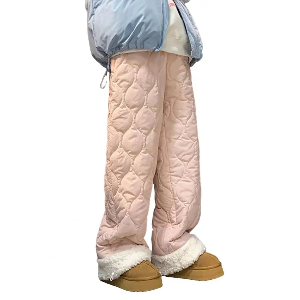 겨울 여성용 플러시 안감 코튼 팬츠 하이웨이스트 엘라스틱 와이드 레그 바지