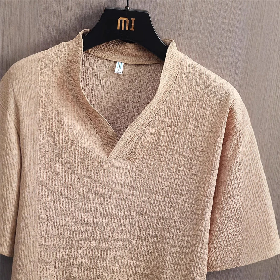 Men's Sets Fashion Casual Solid Color T-shirts Pants Suits Male Spring Summer Suits Black Khaki