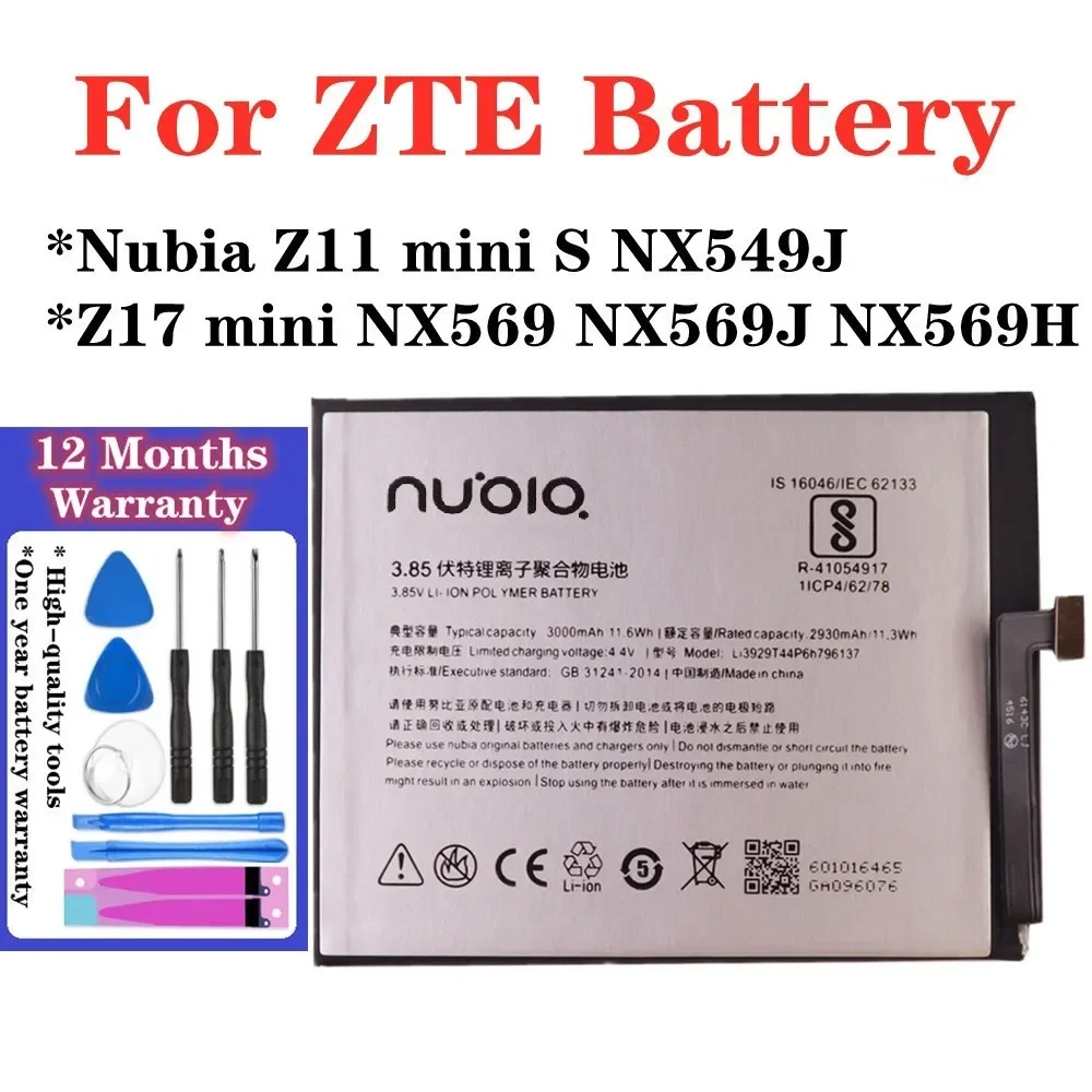 

3000mAh Li3929T44P6h796137 Phone Battery For ZTE Nubia Z11 mini S Z11 miniS NX549J Z17 mini Z17mini NX569H NX569J NX569H Battery