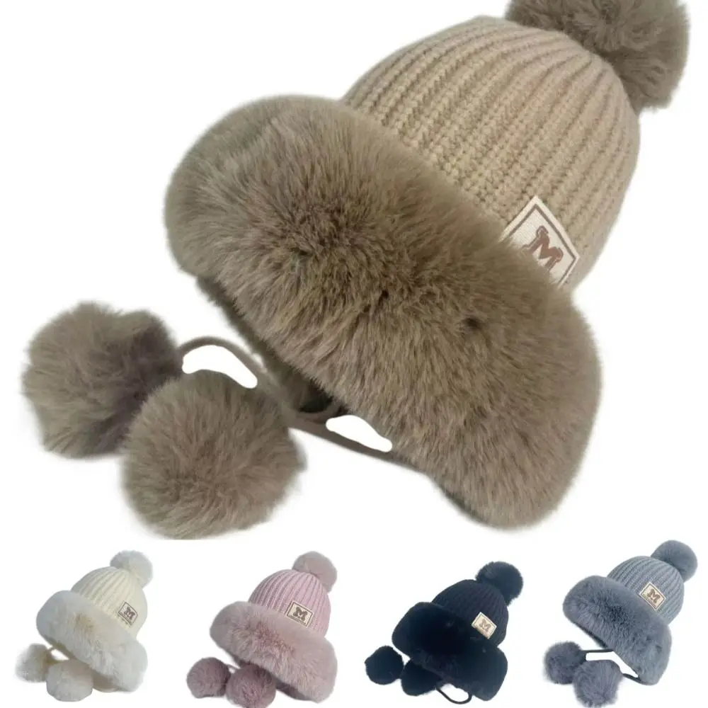 Sweet Plush Ear Protection Hat Warm Solid Color Ski Hat Large Head Circumference Splicing Warm White Woolen Hat Head