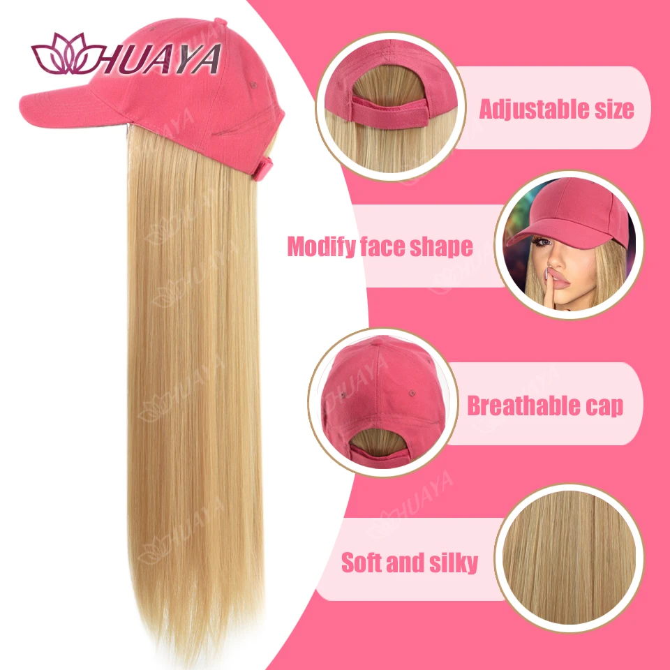 Hat wigs Cap with Hair Hat Wig Blonde Straight Hair Extensions Synthetic Hair Women Daily Party High Temperature
