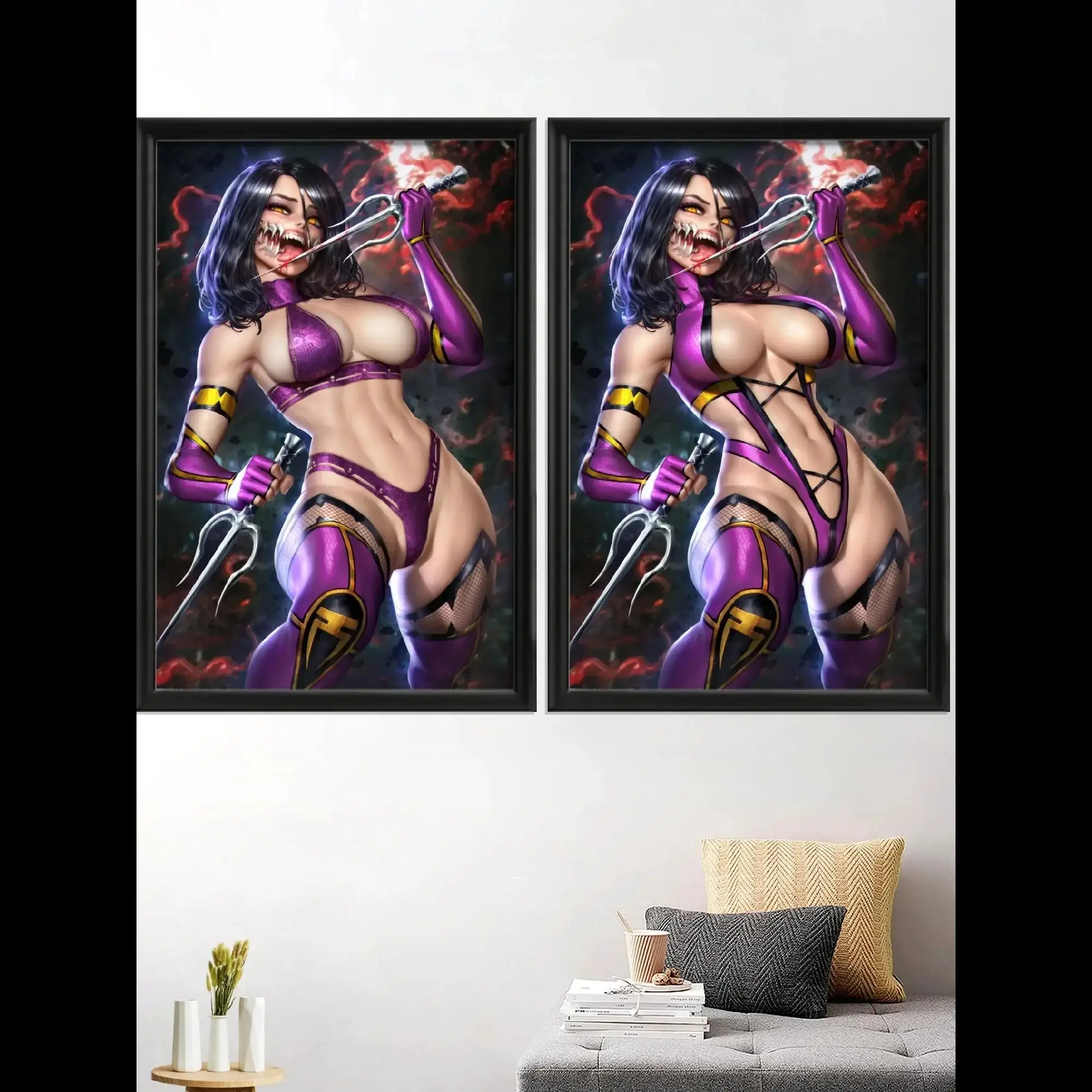 Mortal Kombat Inspired Sexy Female Trio Poster  Mileena Jade Cassie Cage Cartoon Art Silk Print for Wall Decor