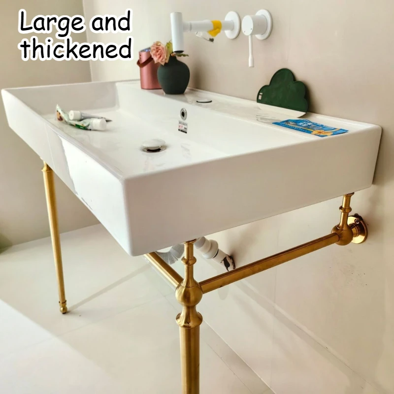 Simple Floor Standing Bathroom Sink Copper Bracket Ceramic Washbasin Minimalist Large Thickened Household Bathroom Accessories