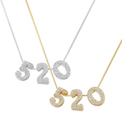 ZHUKOU 520 charms necklaces for couples gold color Brass cubic zirconia digital numbers beads necklaces chains wholesale VL414