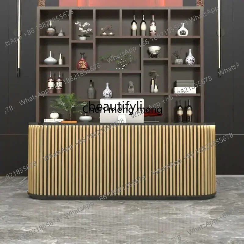 Y183FF Arc corner cashier bar counter retro industrial style milk tea building hotel beauty and wellness center reception front