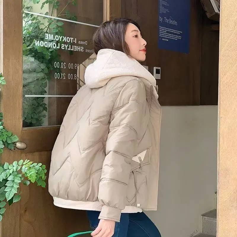 Winter Fashion Parkas Fake two items Short Coats 2025 New Women's Down Cotton Jacket Thick Hooded Tops Female Casual Outwear