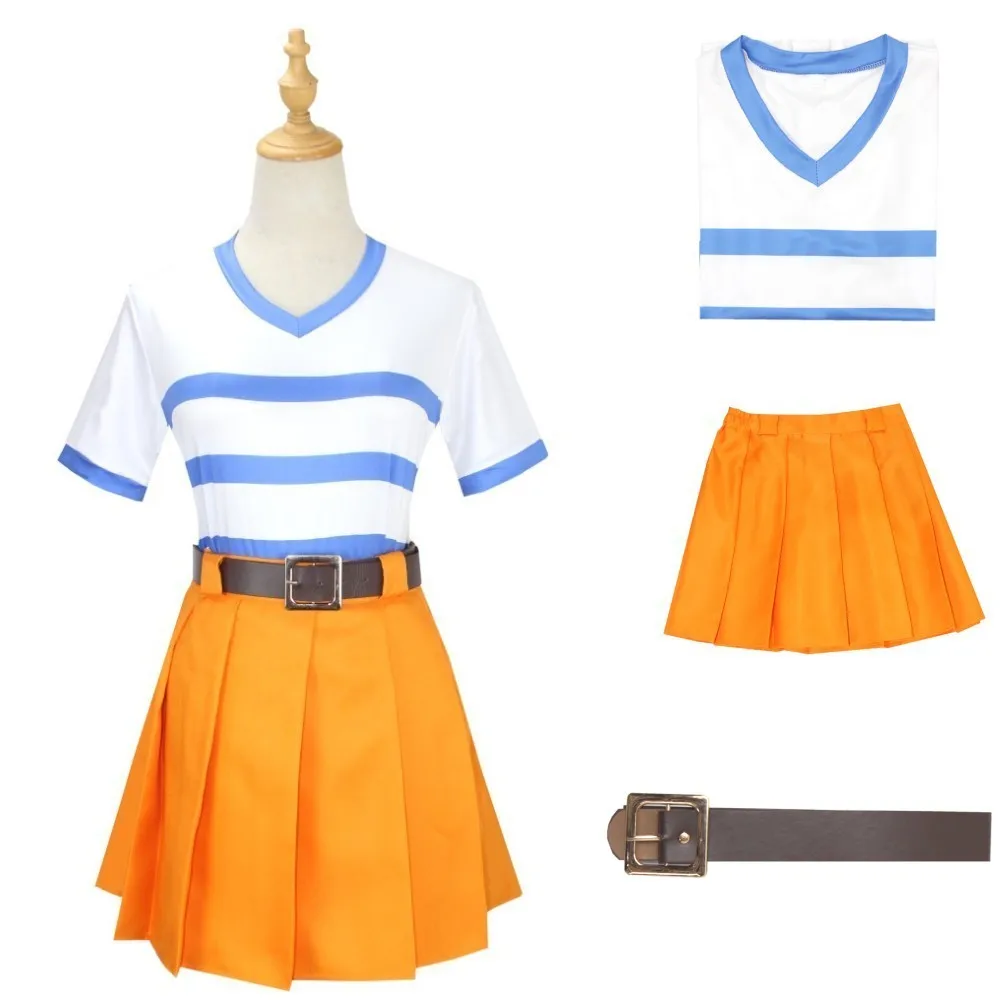 Ensemble complet de olympiques de cosplay Nami pour femmes et filles, haut et jupe, tenues de ceinture, fête d\'Halloween et de c