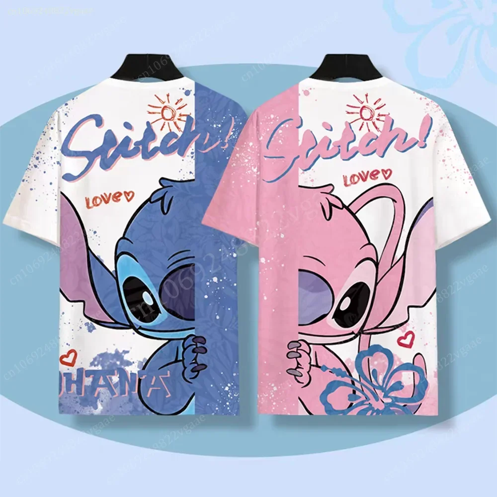 

Summer Stitch and Angel couple T-shirts for boys and girls short-sleeved street casual fashion adult parent-child clothing