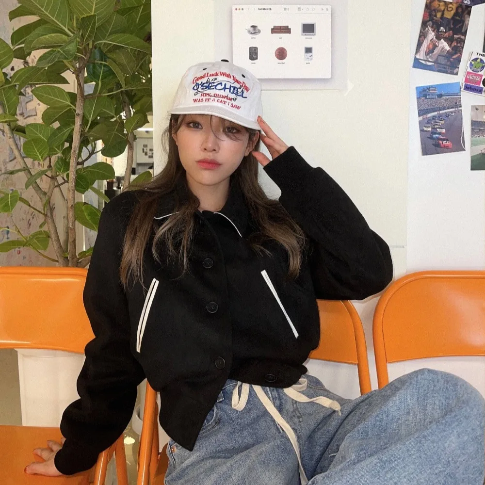 레트로 슬레 모터사이클 디자인 스플라이스드 코트 페이크 스웨이드 벨벳 여성용 아우터웨어 봄 가을 겨울 패션 한국