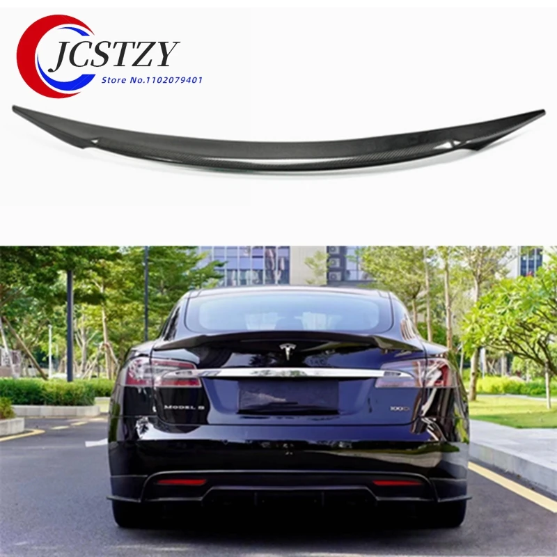 Carbon Fiber unpainted bright black Rear Wing Spoiler for Tesla Model S Sendan 4 Door 2014 2015 2016