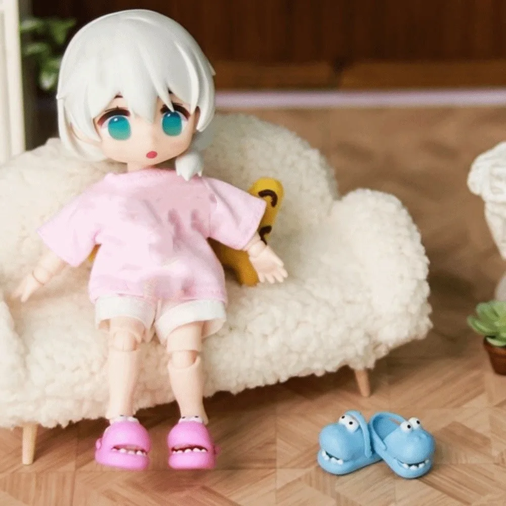 1 par dedo do pé redondo ob11 boneca chinelos simulação silicone mini dinossauro chinelos bonito dos desenhos animados silicone dinossauro chinelos presente