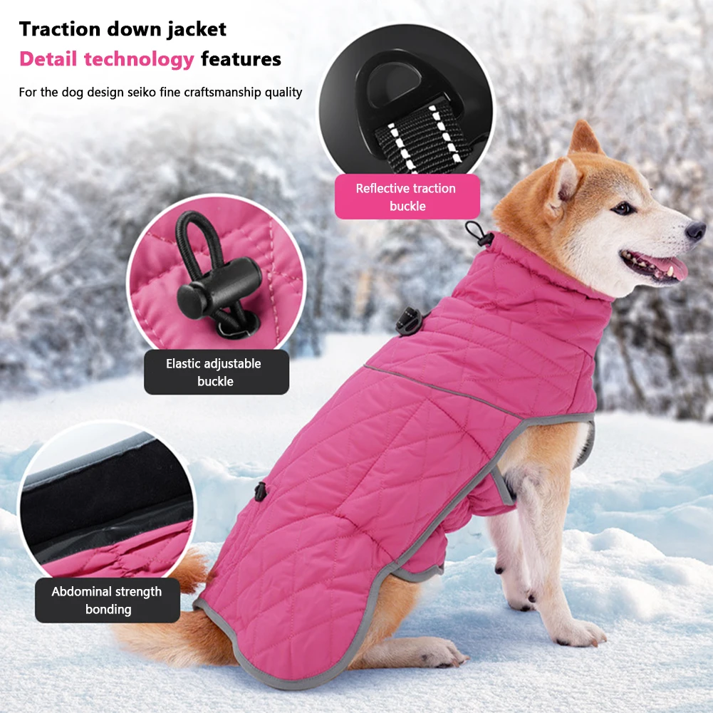 

Dog Warm Jacket Dog Cold Weather Coats With Reflective Stripe Winter Adjustable Water Resistant Harness Vest For Pet Dog