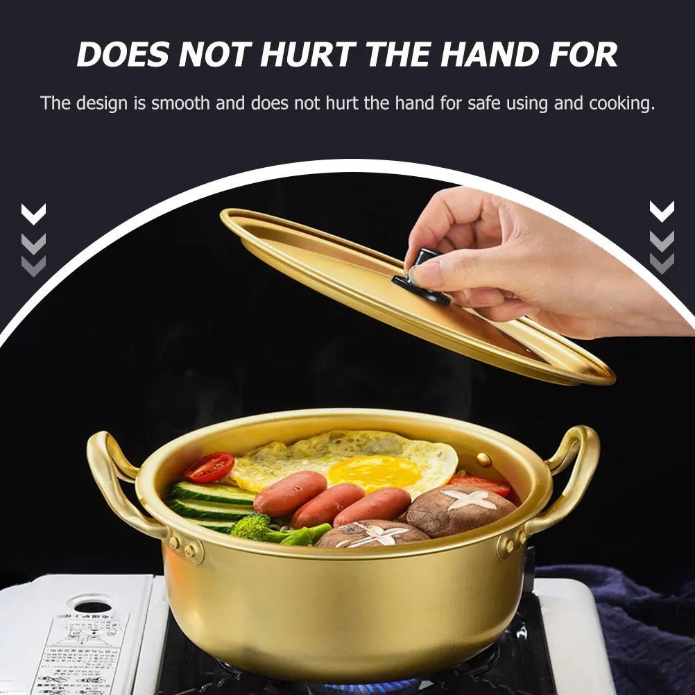 

1 Set Korean Ramen Aluminum Cooking With Lid Portable Noodle Soup Pan Double Handle For Quick Heating Kitchen Use Ramen Cooker