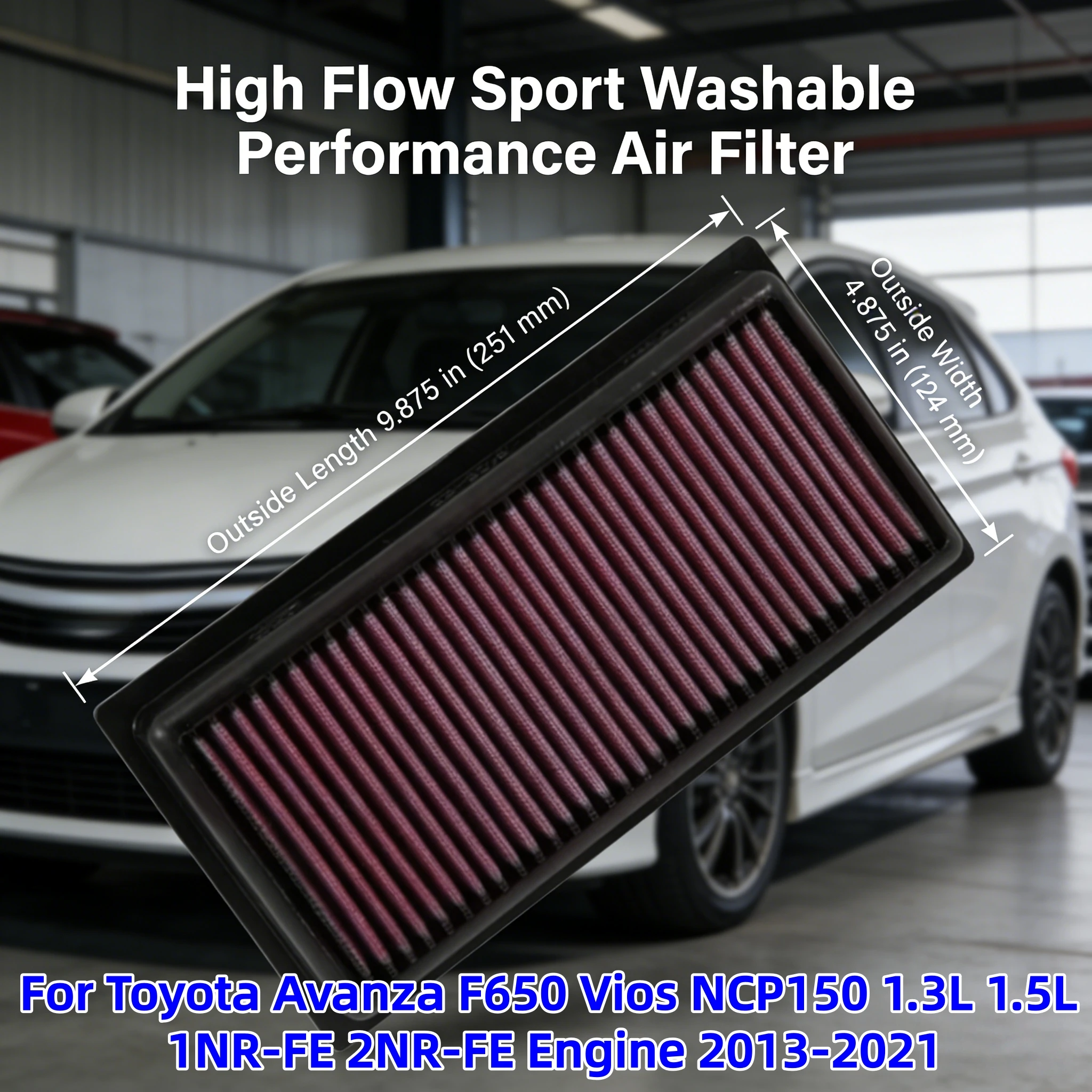 For Toyota Avanza F650 Vios NCP150 1.3L 1.5L 1NR-FE 2NR-FE Engine 2013-2021 High Flow Sport Washable Performance Air Filter