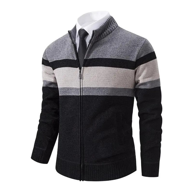 Men Stand Collar Cardigans Sweaters Fleece Warm Sweatercoats Good Quality Male Winter Slim Fit Thicker Sweaters Jackets Size 3XL