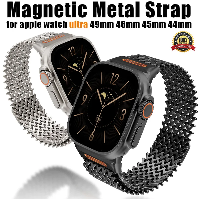 

Роскошный ремешок из нержавеющей стали для Apple Watch Band Ultra 49 мм 46 мм 45 мм Магнитный браслет титанового цвета для IWatch 10 9 8 7 6 SE
