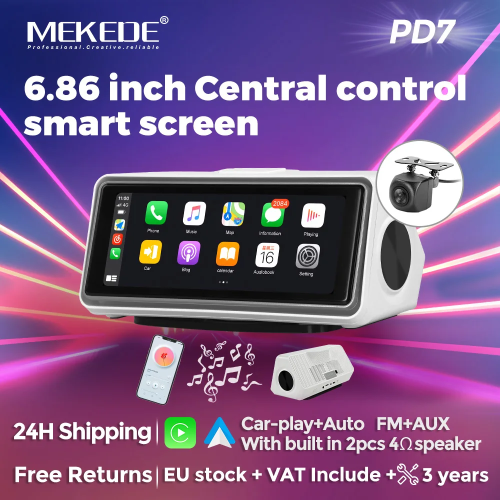 MEKEDE 6.86 inch Car Multimedia Radio Mirror Link Wireless Carplay Android 13 BT5.0 DSP AUX WIFI FM Central control smart screen