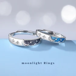 New Hot Selling Silver Color Simple Zircon Starry Sky Moonlight Ins Style Fashion Men's and Women's Open Couple Ring Free Ship