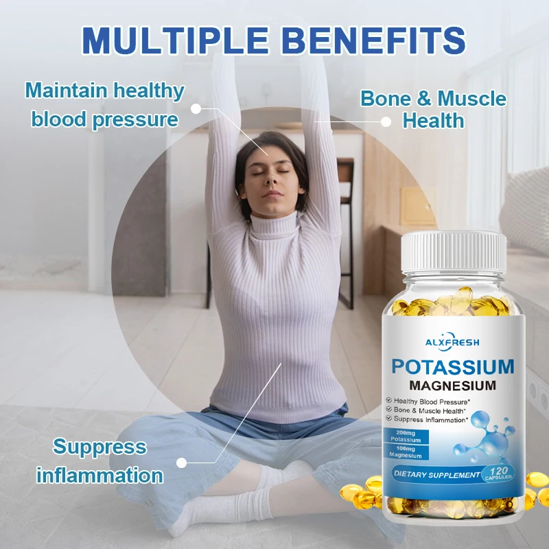 Potassium Magnesium Capsules for Muscle Cramps and Cardiovascular Cellular Immune Beauty Health Sleep Quality Fast Fitness Bone