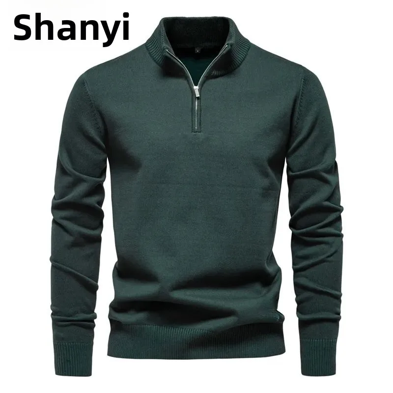 Zippered Spring Autumn Men's Jacket Casual Long Sleeve Knitted Sweater Pure Color Simple Style Korean Fashion Maturity Trend