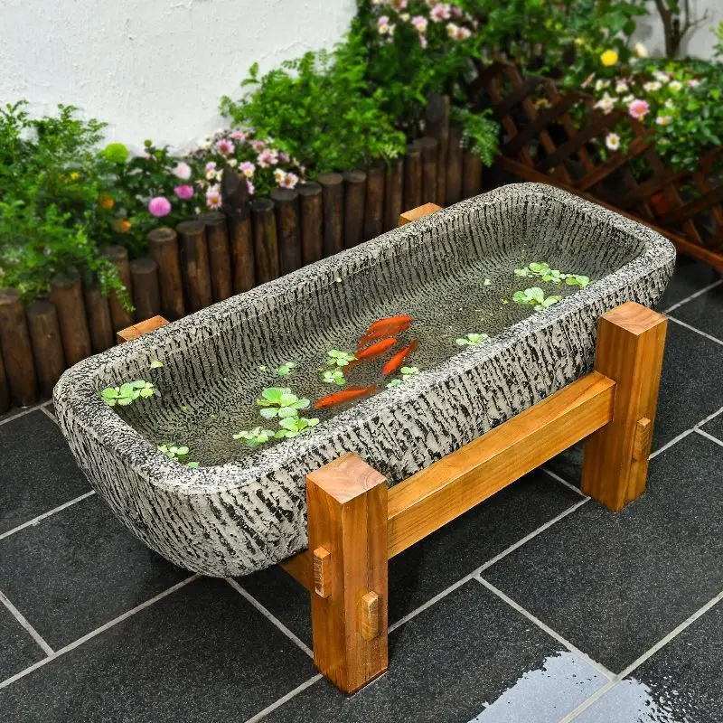 Outdoor courtyard rectangular resin stone trough large fish tank retro fish pond garden ornaments landscaping layout