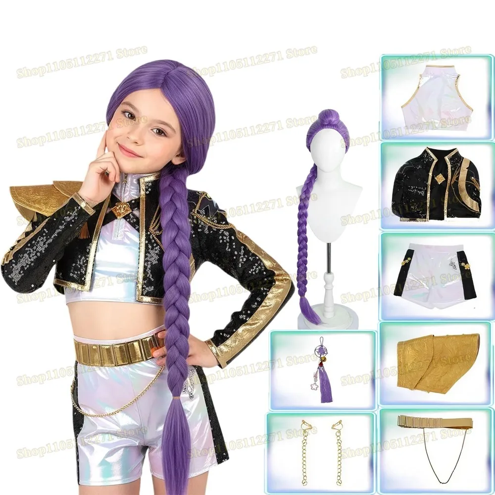 

Rumi Zoey Mira Cosplay Costume Women Kids Demon Hunters Black Golden Suit Halloween Party Idol Girl Uniform Role Outfit Suit