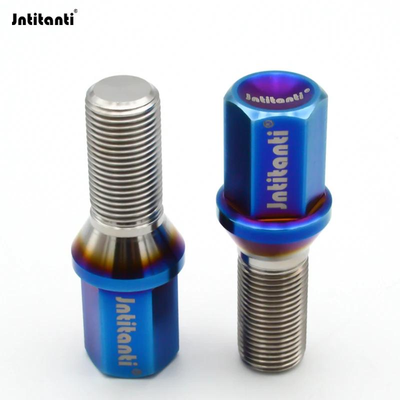 Jntitanti Gr5 titanium wheel bolt screw M14x1.5x30-38mm cone seat Extended hexagon head bolt for VW Audi Benz Maserrati etc