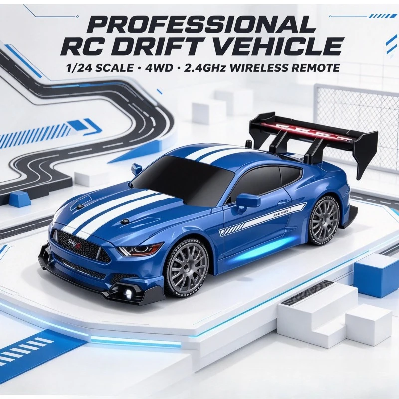 Gyro Stabilized 1/24 4WD RC Drift Toy 2.4G Remote Control Wearproof PVC Casing LED Lights Indoor Race Hobby Vehicle