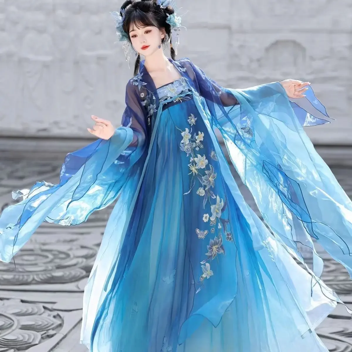 Nouveau [Porcelaine bleue et blanche] jupe Hezi de style Tang Hanfu pour femmes, longueur poitrine, chemise à grandes manches brodées, printemps et
