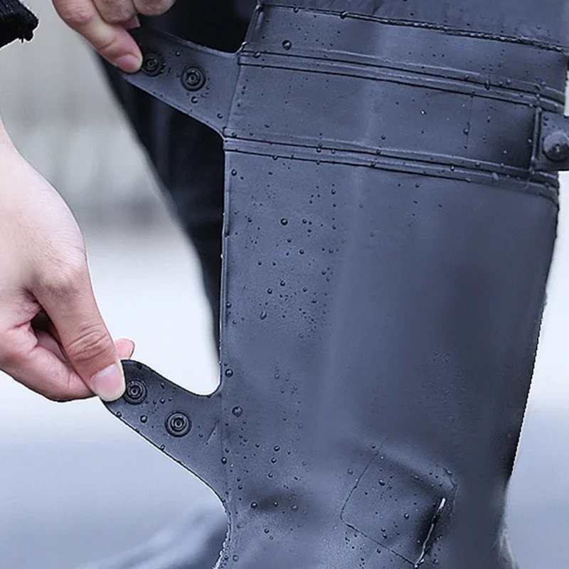 Pantalones de lluvia impermeables para montar al aire libre, cubiertas de zapatos antideslizantes, gruesas, resistentes al desgaste, sobre la rodilla, pantalones de agua