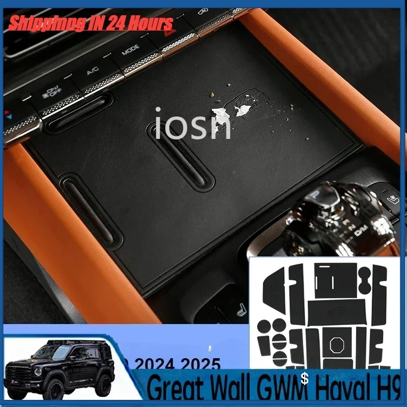 IOSN 4x4 Center Console Cup Holder for Great Wall Haval H9 2024-2025 Leather Anti Slip Pad Interior Organizer Accessories Gate