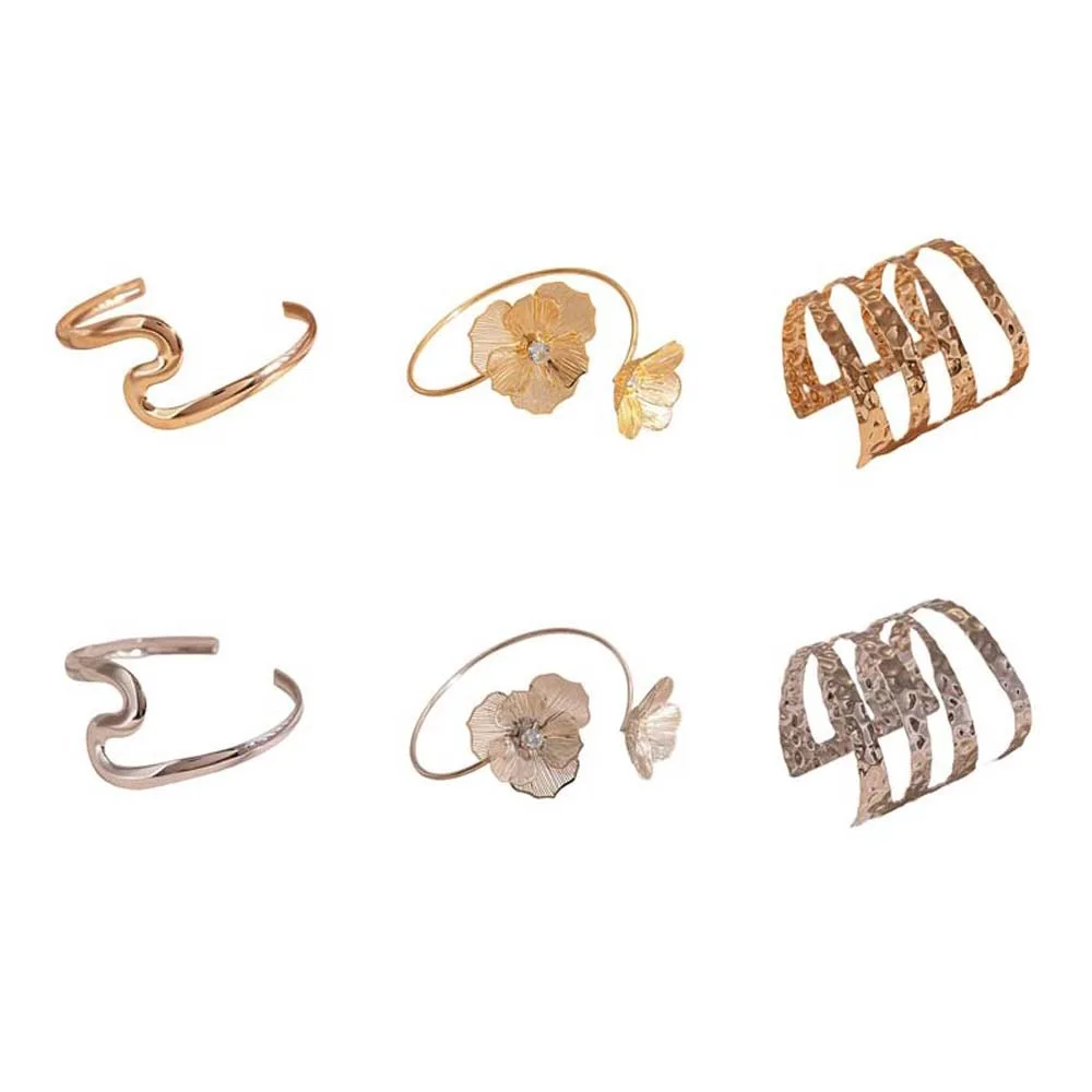 سبيكة معدنية أساور للذراع الهندسة موجة خط مبالغ فيه واسعة مفتوحة الذراع الكفة الذراع سلسلة المعصم ملحق النساء الكفة الإسورة الفتيات #6