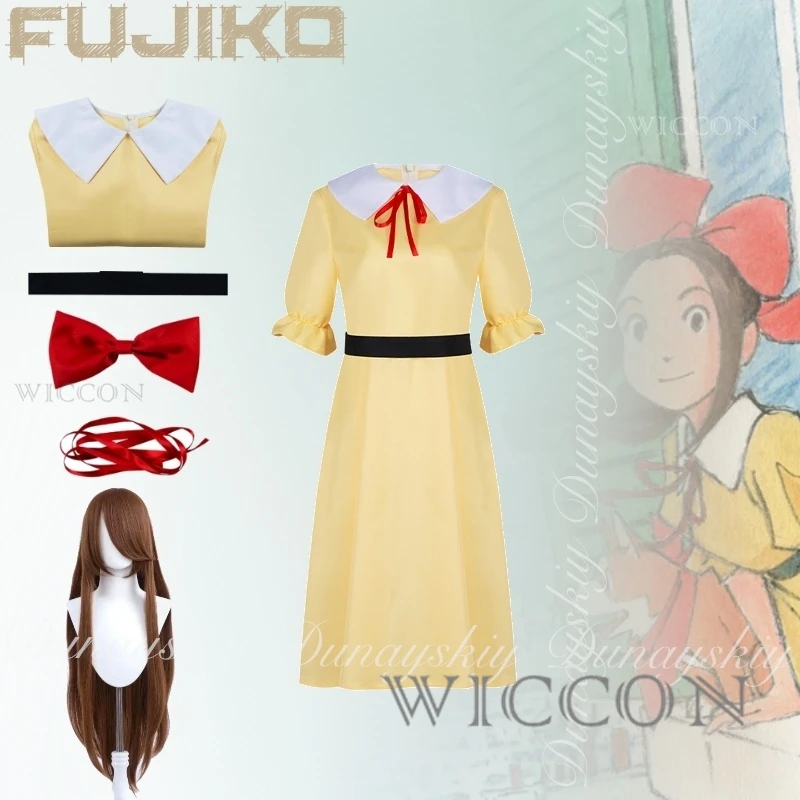 

Звездные сияния в Париже Аниме Фудзико Косплей Художник с желтым платьем с длинным коричневым париком Косплей Костюм Все из комплектов