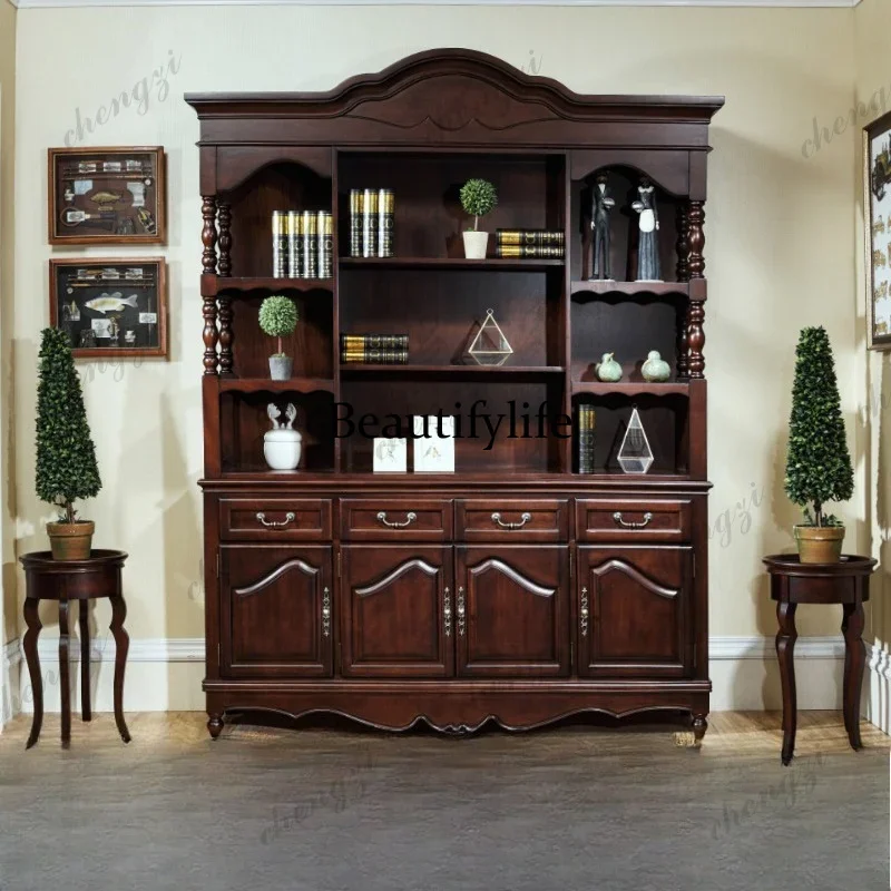 R134 Simple American study walnut all solid wood living room wine cabinet bookcase display bookshelf with locker