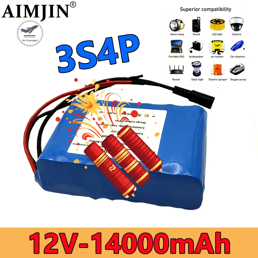 

18650 Battery 12V 14000mAh 3S4P Lithium Ion Battery Pack with BMS for Bait Boat Backup Power Supply Pull Net Boat Speaker