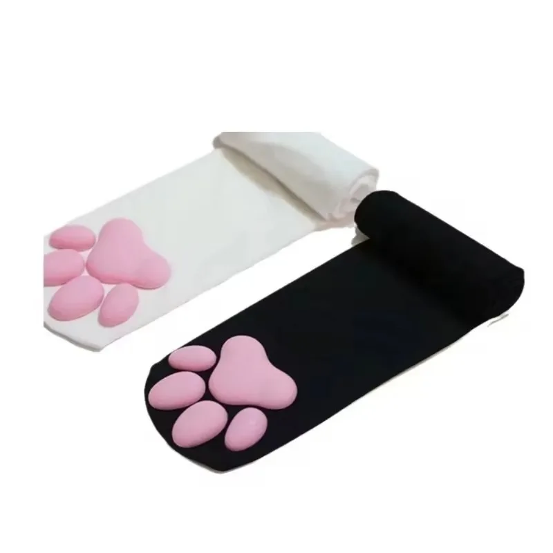 Calcetines altos hasta el muslo con diseño de pata de gato, calcetines largos cómodos para mujer, uso diario, Cosplay, fiestas, festivales